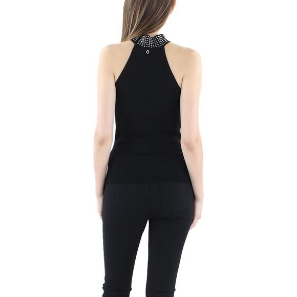 Guess Womens Celeste Black Halter Embellished Tank Top Sweater Shirt NWT - Picture 2 of 2
